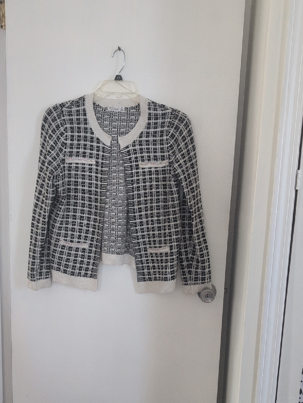89th & Madison Black and Cream Tweed Knit Blazer